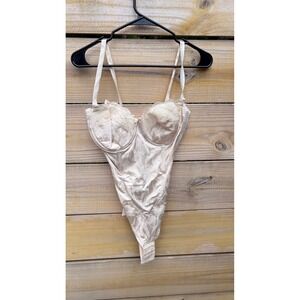 Flexees Vintage 5858 Jacquard Lace Trim Underwire Bodysuit Beige 38C